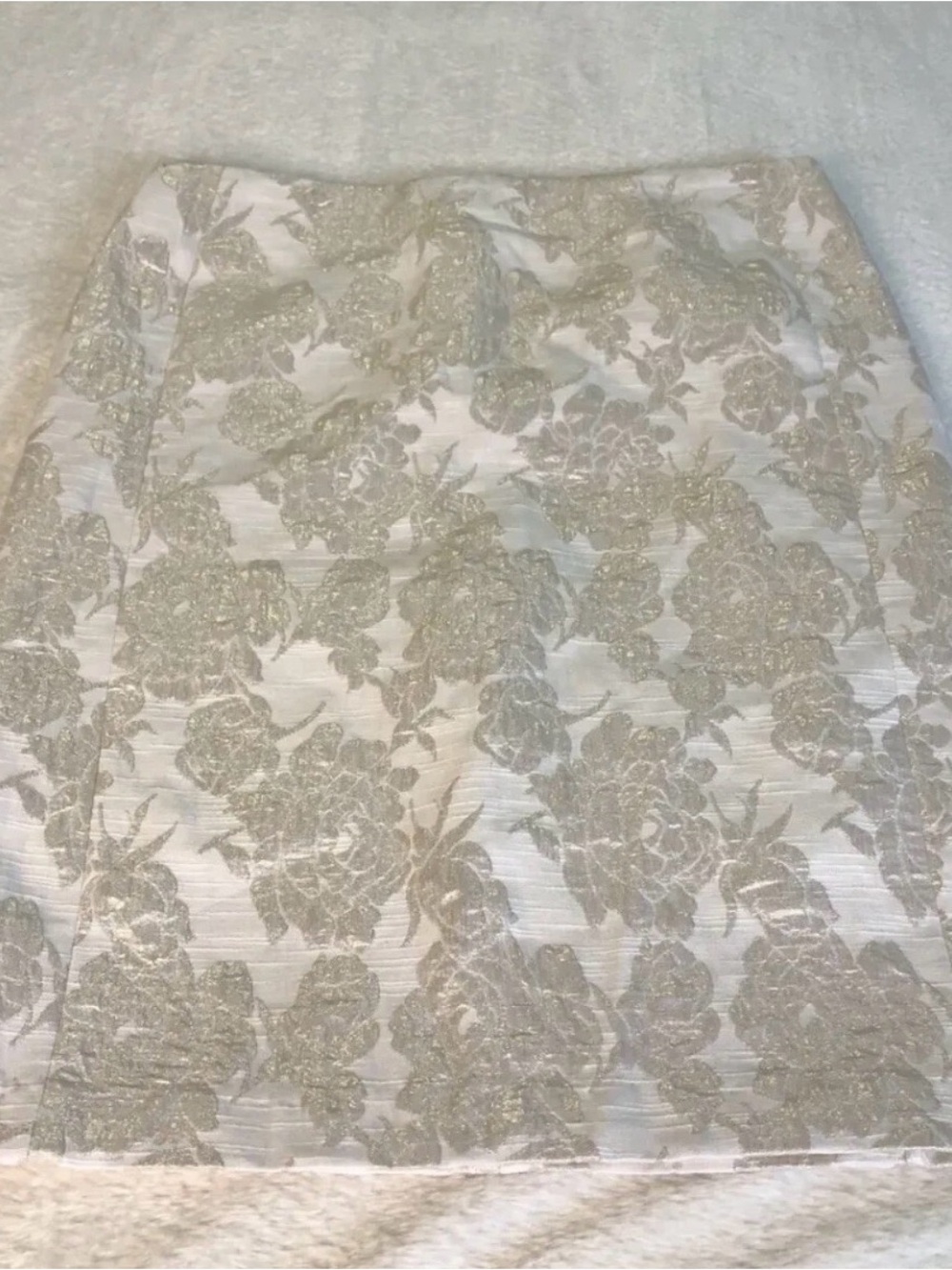 Zara Cream Floral Jacquard Pencil Skirt with Metallic Lace Detail